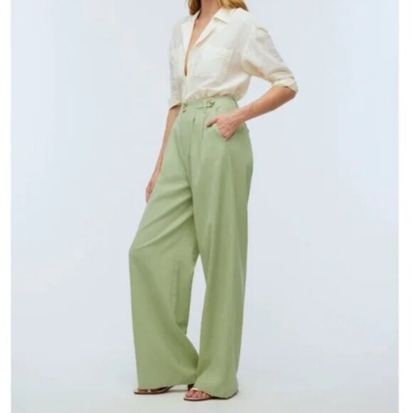Madewell The Harlow Wide Leg Pants Womens 2 Green High Rise Pleated Trousers - Picture 1 of 13
